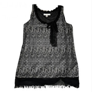 Cabi Emily 552 Lace Sleeveless Black Cream Overlay Floral Tank Top Blouse XSmall